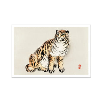 Tiger - Kōno Bairei Kacho-e Art Print, Traditional Asian-style Watercolor Painting Tiger Black Stripes Orange