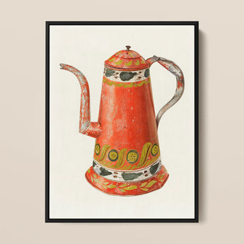 Tin Coffee Pot - Harry Grossen Kitchen Art Print / Canvas, 12x16’’ / 31x41cm / Black Frame, Posters Prints & Visual Artwork, Toby Leon