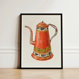 Tin Coffee Pot - Harry Grossen Kitchen Art Print / Canvas Vibrant Red Vintage-style Ornate Yellow Green 1930s, Grossen’s Enchanting, Prints