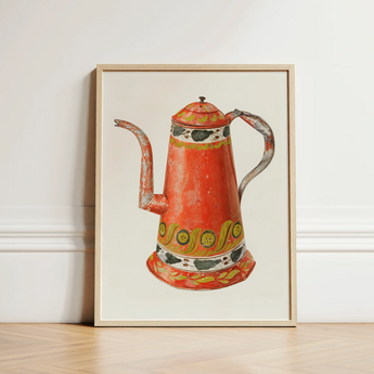 Tin Coffee Pot - Harry Grossen Kitchen Art Print / Canvas Vibrant Orange Painted Metal Decorative Green 1930s, Grossen’s Enchanting, Prints