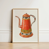 Tin Coffee Pot - Harry Grossen Kitchen Art Print / Canvas Vibrant Orange Vintage-style Illustration Decorative Green 1930s, Grossen’s