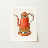 Tin Coffee Pot - Harry Grossen Kitchen Art Print / Canvas Vibrant Red Enamel Decorative Green White 1930s, Grossen’s Enchanting, Prints