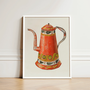 Tin Coffee Pot - Harry Grossen Kitchen Art Print / Canvas Vintage-style Orange Weathered Finish Decorative Green 1930s, Grossen’s
