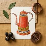Tin Coffee Pot - Harry Grossen Kitchen Art Print / Canvas Vibrant Red Hand-painted Illustration Decorative Green 1930s, Grossen’s
