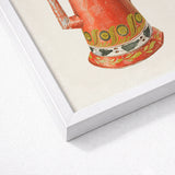 Tin Coffee Pot - Harry Grossen Kitchen Art Print / Canvas Vintage-style Orange Ceramic Pitcher Decorative Green Yellow Floral 1930s,