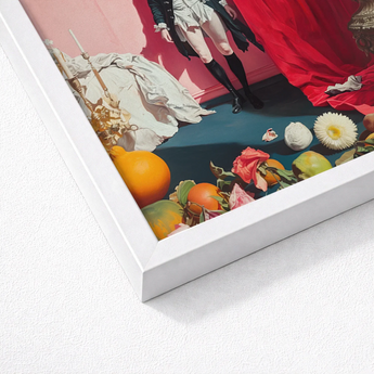 Framed Art Print Surreal Life Vibrant Oranges Roses Queer Baroque Portraiture, Stage Lights Rake, Rose Wall