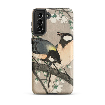 Tits on Cherry Branch - Ohara Koson Samsung Case, Galaxy S21 Plus / Matte, Smartphone Case Artistic Depiction Two Birds Branch Cherry