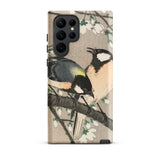 Tits on Cherry Branch - Ohara Koson Samsung Case, Galaxy S22 Ultra / Matte, Smartphone Case Illustration Two Birds Branch White Flowers