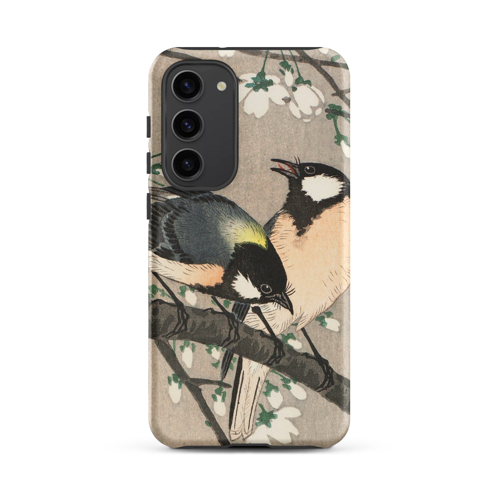 Tits on Cherry Branch Ohara Koson Samsung Case, Galaxy S23 Plus / Matte, Smartphone Nature Themed Case Two Birds Branch White Flowers