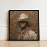 Framed Portrait Man Wide-brimmed White Cowboy Hat Light-colored Gay, Spirit’s Queer, Elegant Outlaw’s