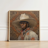 Framed Portrait Person Wide-brimmed Beige Cowboy Hat Light-colored Gay, Spirit’s Queer, Elegant Outlaw’s