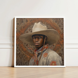 Framed Portrait Person Wide-brimmed Cream-colored Hat Light Gray Gay Cowboy, Spirit’s Queer, Elegant Outlaw’s