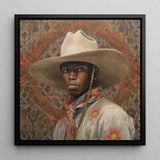 Titus - Gay Black Dandy Cowboy Art Print / Canvas Framed Portrait Man Off-white Cowboy Hat Wide Brim Gay Cowboy, Spirit’s Queer, Elegant