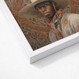 Framed Portrait Man Wide-brimmed Hat Floral Scarf Set Gay Cowboy, Spirit’s Queer, Elegant Outlaw’s
