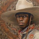 Titus - Gay Black Dandy Cowboy Art Print / Canvas Cowboy Hat Wide Brim Floral Pattern Cream-colored Leather Gay Cowboy, Spirit’s Queer,