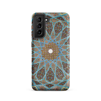 Tomb of Hafez - Shiraz Mosaic Ceiling Phone Case Samsung Galaxy S21 / Matte Phone Case Intricate Symmetrical Geometric Pattern Shades Blue