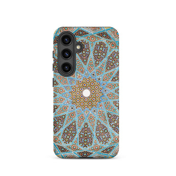 Tomb of Hafez - Shiraz Mosaic Ceiling Phone Case Samsung Galaxy S24 / Matte Phone Case Intricate Symmetrical Geometric Pattern Shades Blue