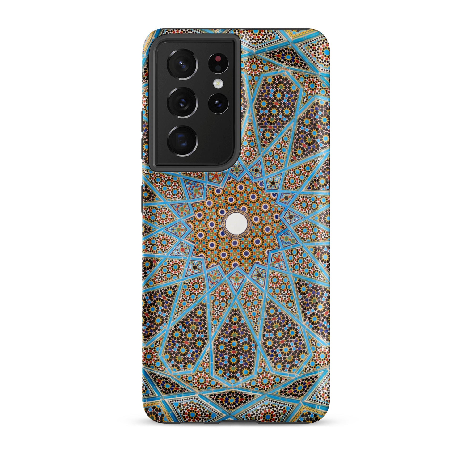 Tomb of Hafez Shiraz Mosaic Ceiling Samsung Case, Galaxy S21 Ultra / Matte, Smartphone Black Camera Module Blue Orange White Geometric