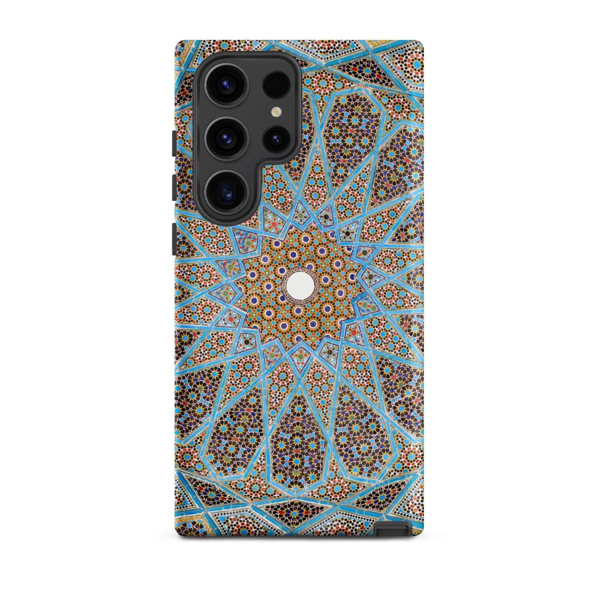 Tomb of Hafez Shiraz Mosaic Ceiling Samsung Case, Galaxy S23 Ultra / Matte, Smartphone Case Intricate Geometric Tile Pattern Shades Blue