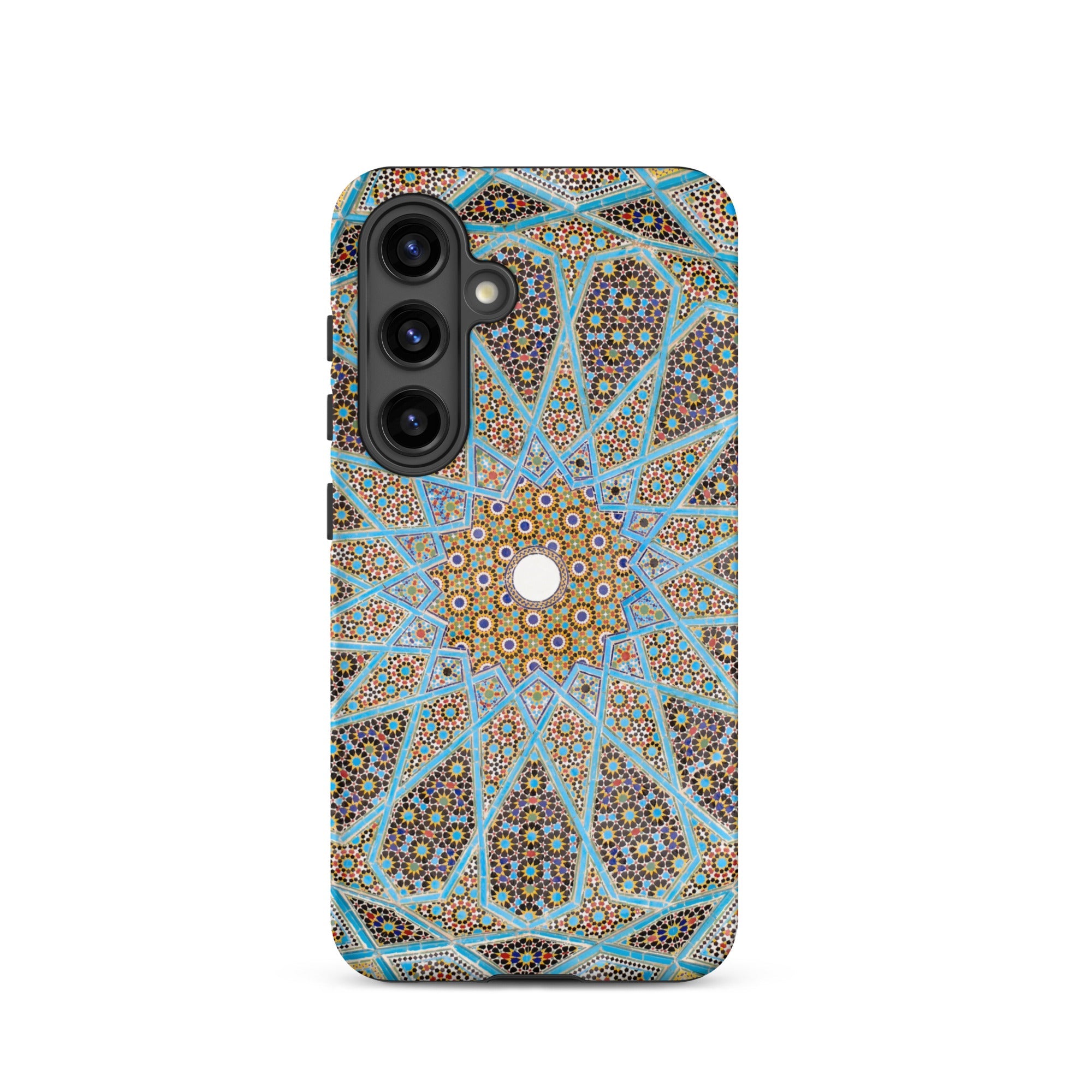 Tomb of Hafez Shiraz Mosaic Ceiling Samsung Case, Galaxy S24 / Matte, Smartphone Case Blue Gold Geometric Mosaic Pattern Visible