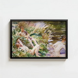 Framed Watercolor Painting Figures Natural Enclosed Sleek Black John Singer Sargent, Tommies Bathing, Sargent’s Evocative