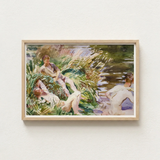 Watercolor Painting Light Wood Frame Depicts Figures Greenery John Singer Sargent, Tommies Bathing, Sargent’s Evocative