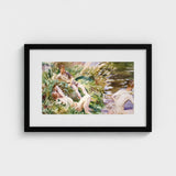 Tommies Bathing - John Singer Sargent Art Print / Canvas Black-framed Watercolor Painting Figures Lush Sunlit Garden Scene, Sargent’s