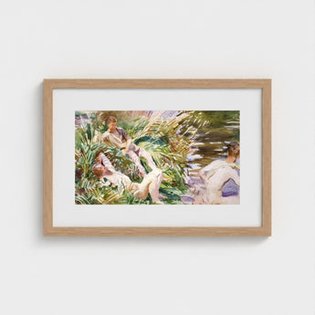Tommies Bathing - John Singer Sargent Art Print / Canvas Watercolor Painting Light Wood Frame Figures Among Lush, Sargent’s Evocative Prints