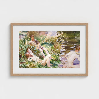 Tommies Bathing - John Singer Sargent Art Print / Canvas Watercolor Painting Light Wood Frame Figures Greenery Water, Sargent’s Evocative