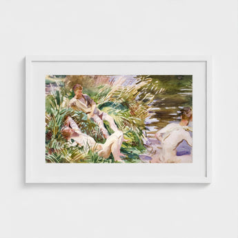 Tommies Bathing - John Singer Sargent Art Print / Canvas Framed Watercolor Painting Figures Lush Sunlit Garden Scene, Sargent’s Evocative