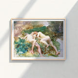 Watercolor Painting Light Wood Frame Two Nude Figures John Singer Sargent, Tommies Bathing, Art