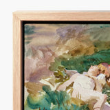 Watercolor Painting Figure Soft Greens Earthy Tones Framed John Singer Sargent, Tommies Bathing, Art