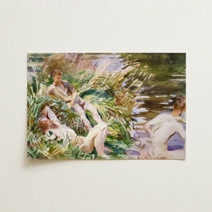 Tommies Bathing - John Singer Sargent Art Print / Canvas Watercolor Painting Three Figures Natural Rendered Soft Greens John Singer