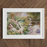 Tommies Bathing - John Singer Sargent Art Print / Canvas White-framed Watercolor Painting Figures Lush Green Outdoor John Singer Sargent,