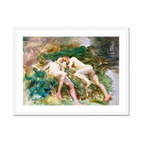 Tommies Bathing - John Singer Sargent Art Print, Framed Watercolor Painting Two Nude Figures