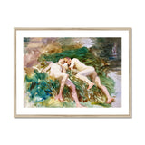 Tommies Bathing - John Singer Sargent Art Print, Framed Watercolor Painting Two Nude Figures