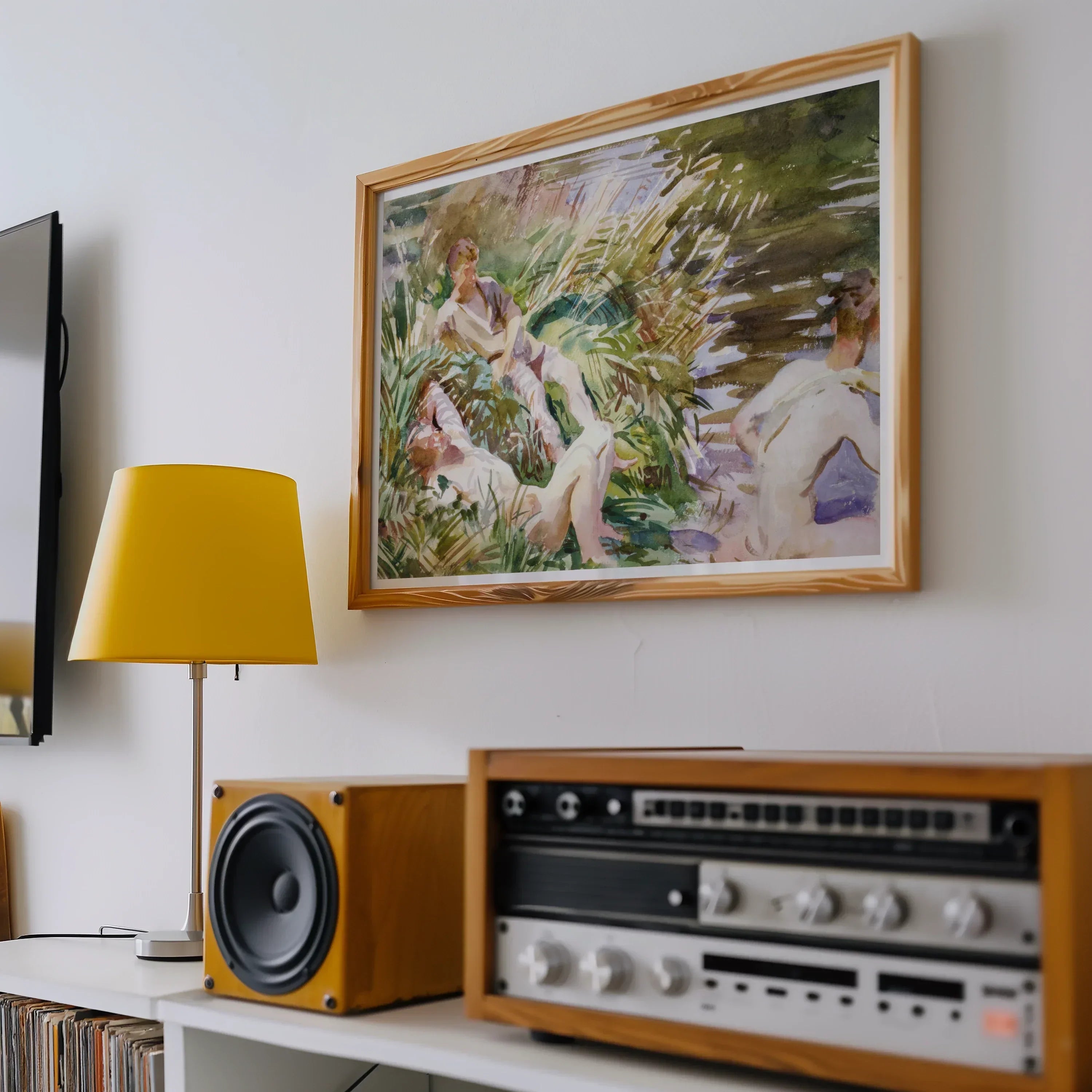Tommies Bathing - John Singer Sargent Art Print, Vintage Stereo Receiver Wooden Speaker Yellow Table Lamp