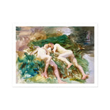 Tommies Bathing - John Singer Sargent Art Print, Watercolor Painting Two Figures Lush Greenery