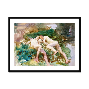 Tommies Bathing - John Singer Sargent Art Print, Watercolor Painting Two Nude Figures