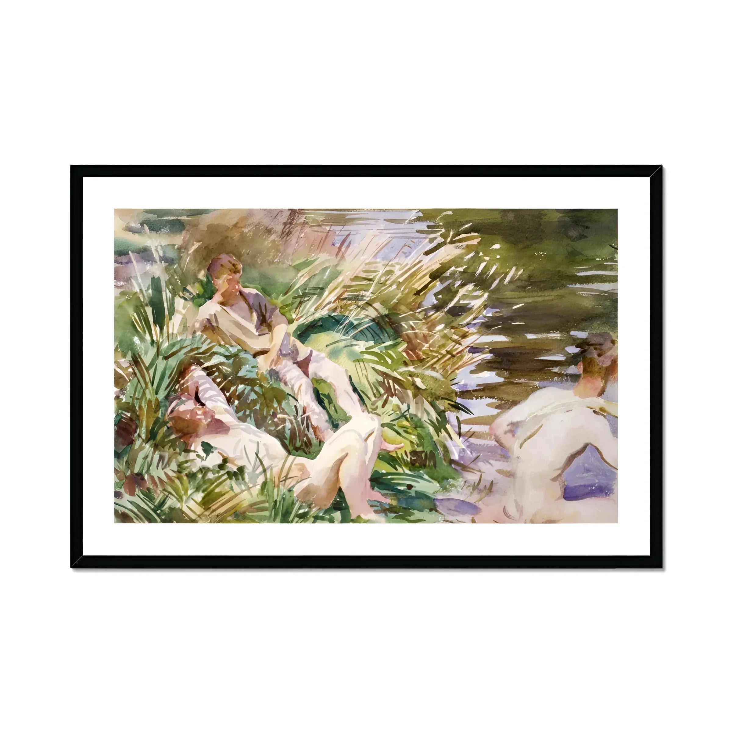 Tommies Bathing John Singer Sargent Art Print, Framed Watercolor Painting People Among Reeds Riverbank