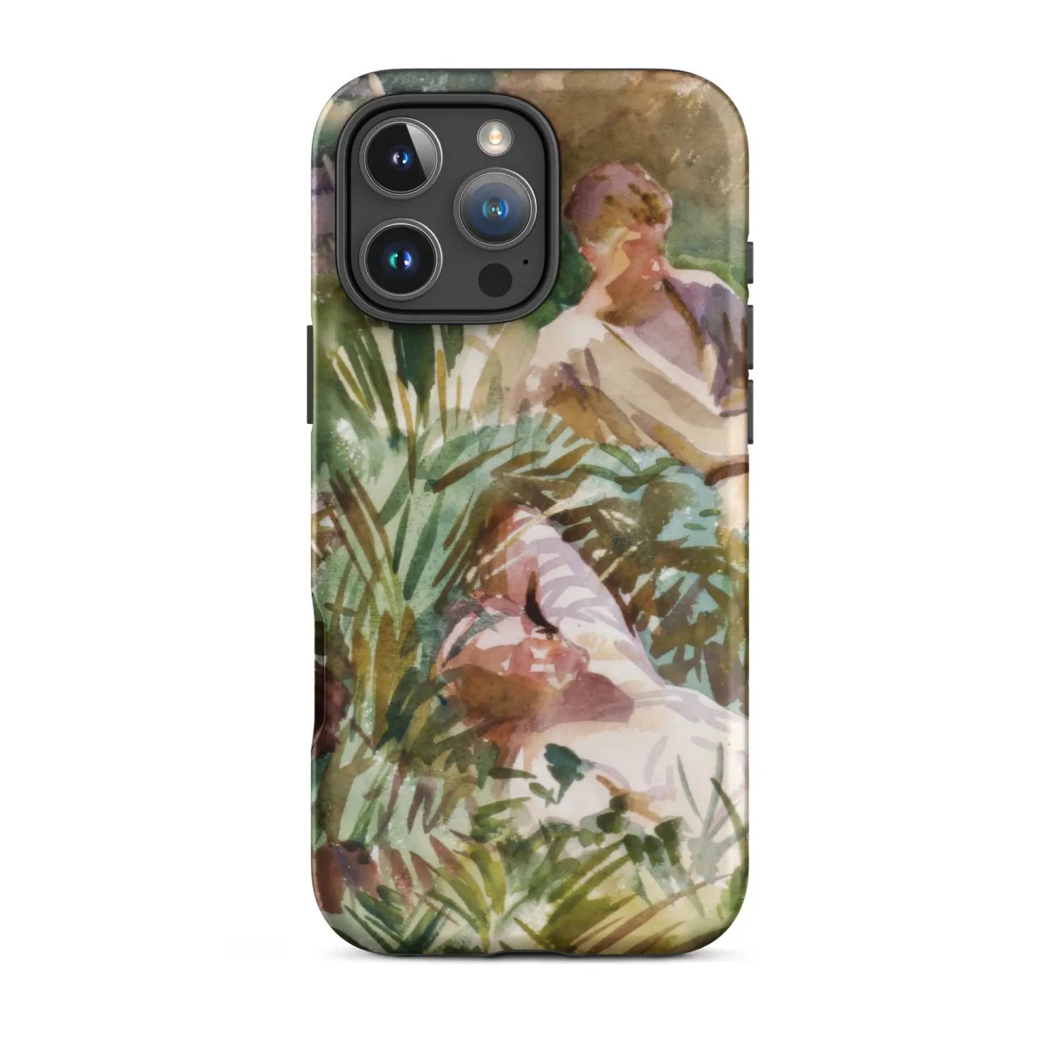 Art history male nude iPhone case with John Singer Sargent watercolor foliage
