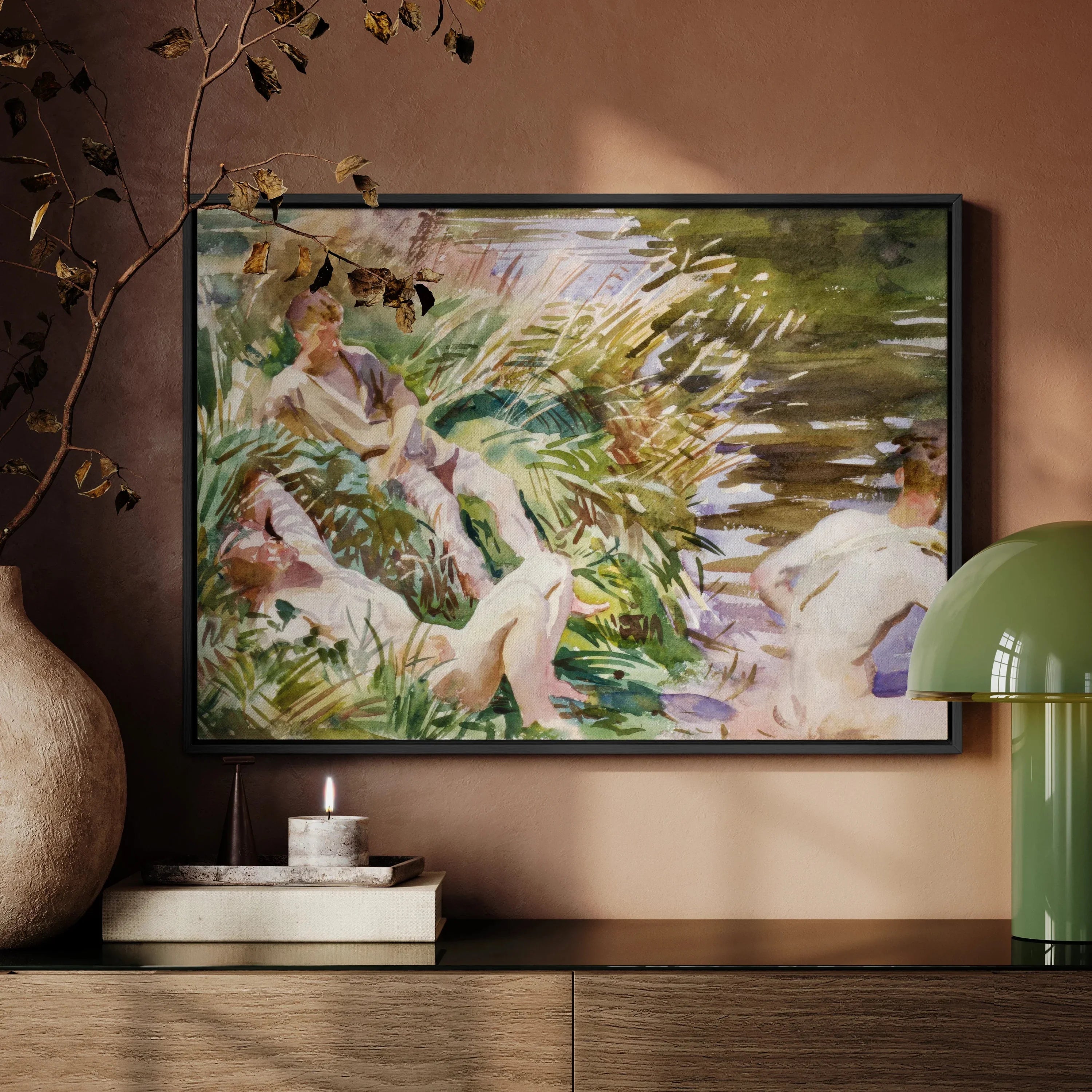 Tommies Bathing - John Singer Sargent Nude Framed Canvas, Framed Impressionist Painting Figures Lush Natural