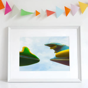 Top and Tail Giclée Print, Framed Photograph Colorful Surfboards Blue Sky