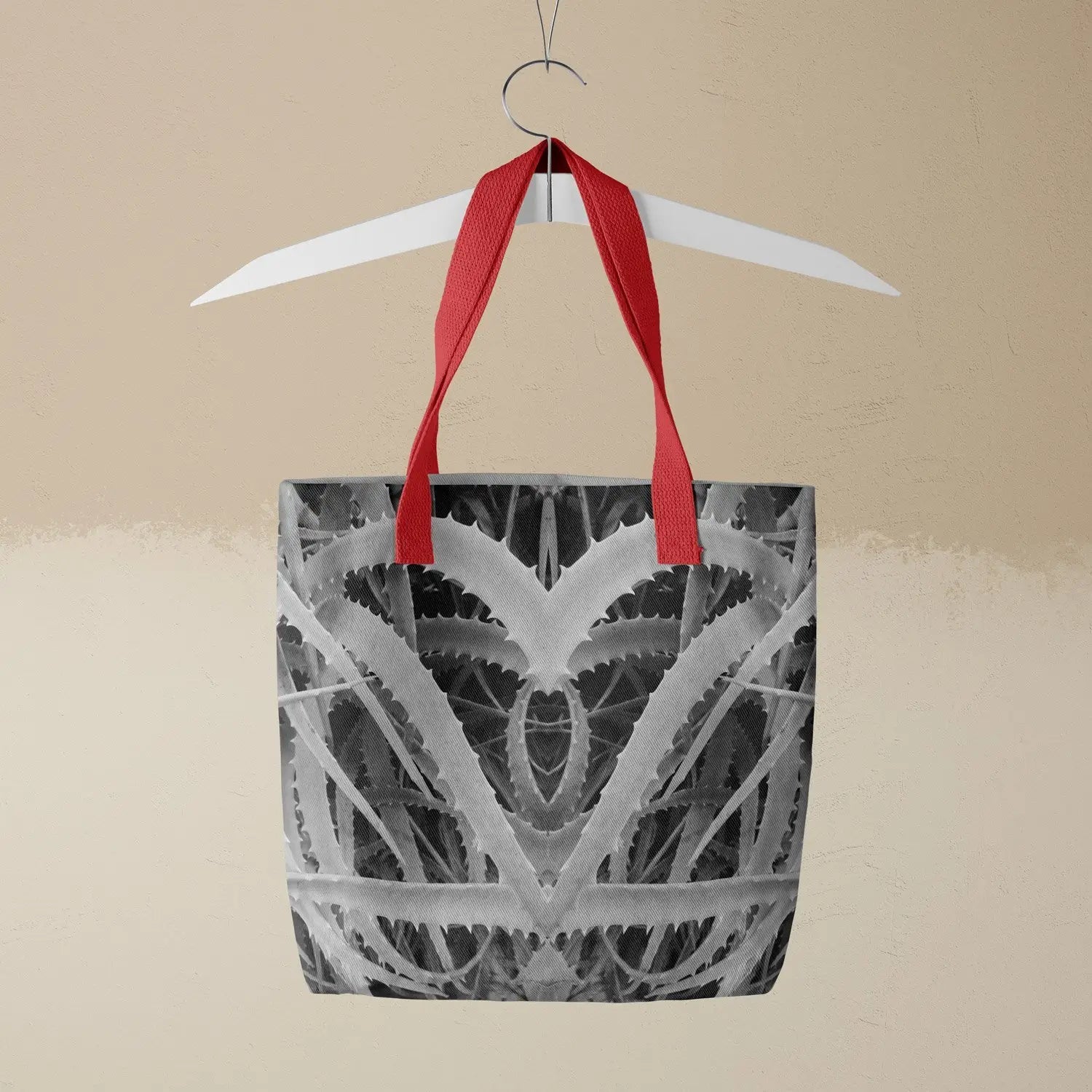 Spiked too - Black & White Aloe Vera Op Art Tote Red Handles Bags