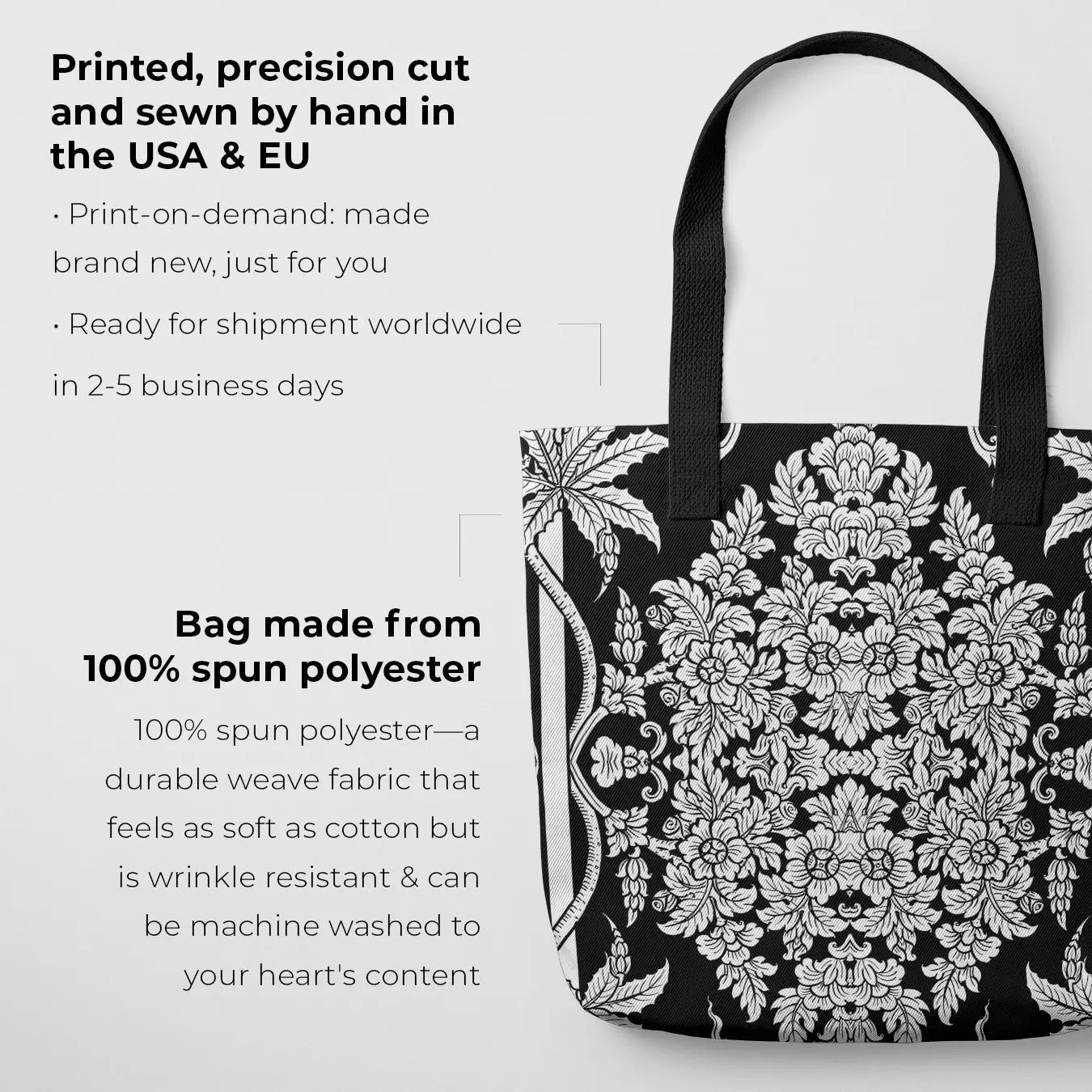 Midnight Oasis - Modern Thai Aesthetic Black and White Tote Bags