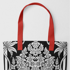 Midnight Oasis - Modern Thai Aesthetic Black and White Tote Red Handles Bags