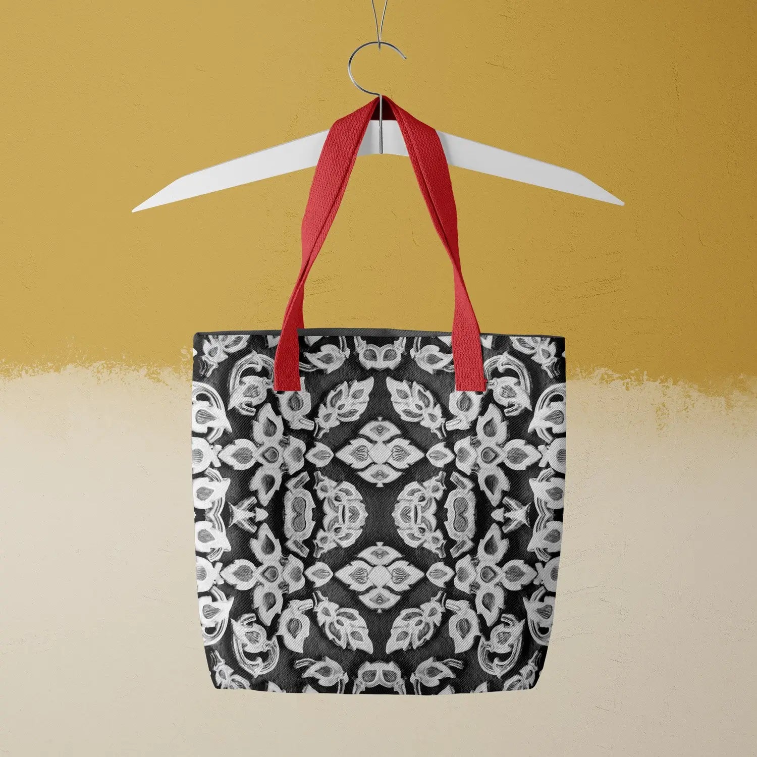 Ayodhya - Black & White Thai Mosaic Tote Bags