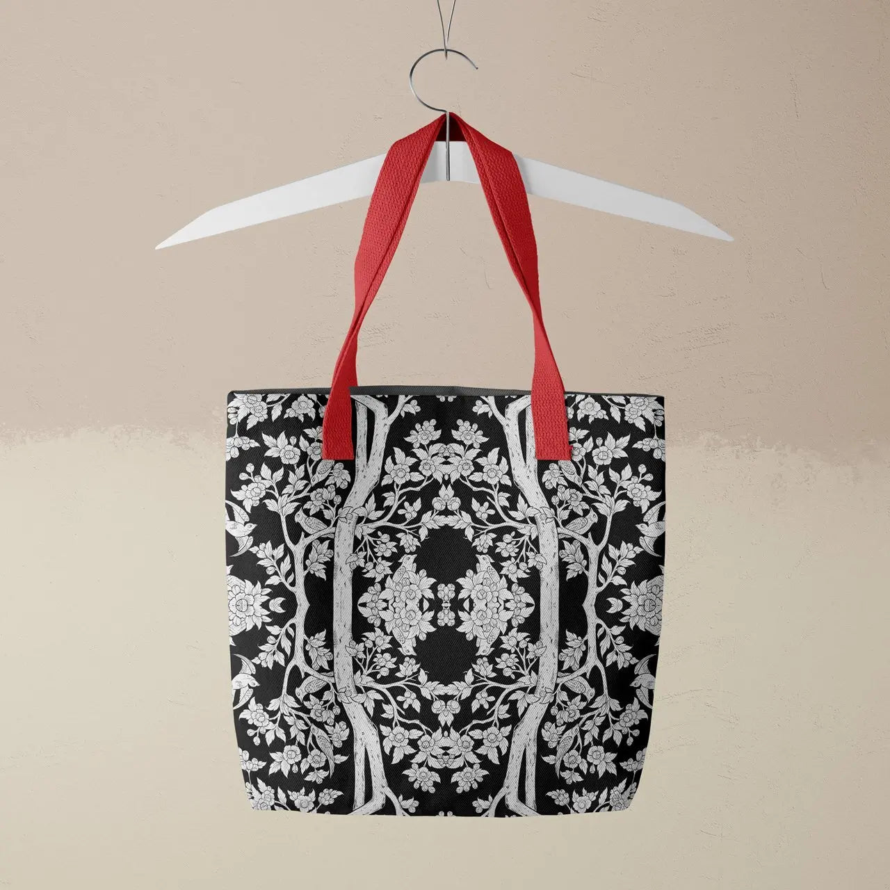 Aviary Tote - Raven - Heavy Duty Reusable Grocery Bag Red Handles Bags