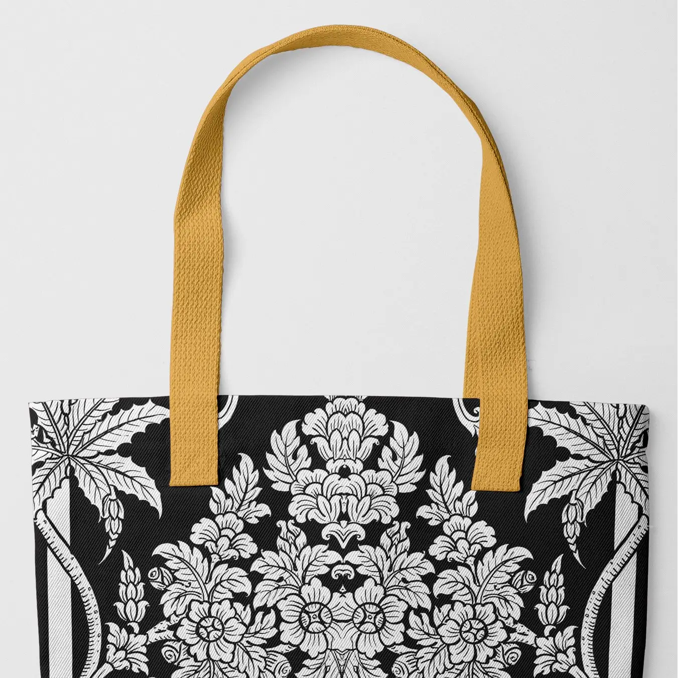 Midnight Oasis - Modern Thai Aesthetic Black and White Tote Yellow Handles Bags