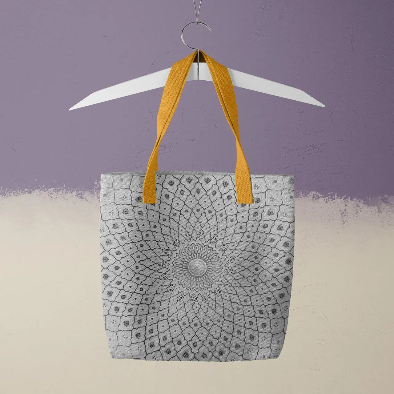 Divine Order - Black and White Islamic Pattern Tote Bags